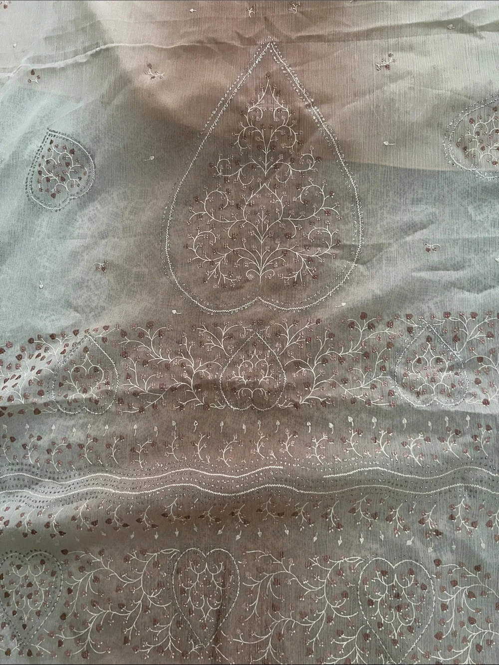 Embroidered Ombre Sheer Scarf in Blush and Cream